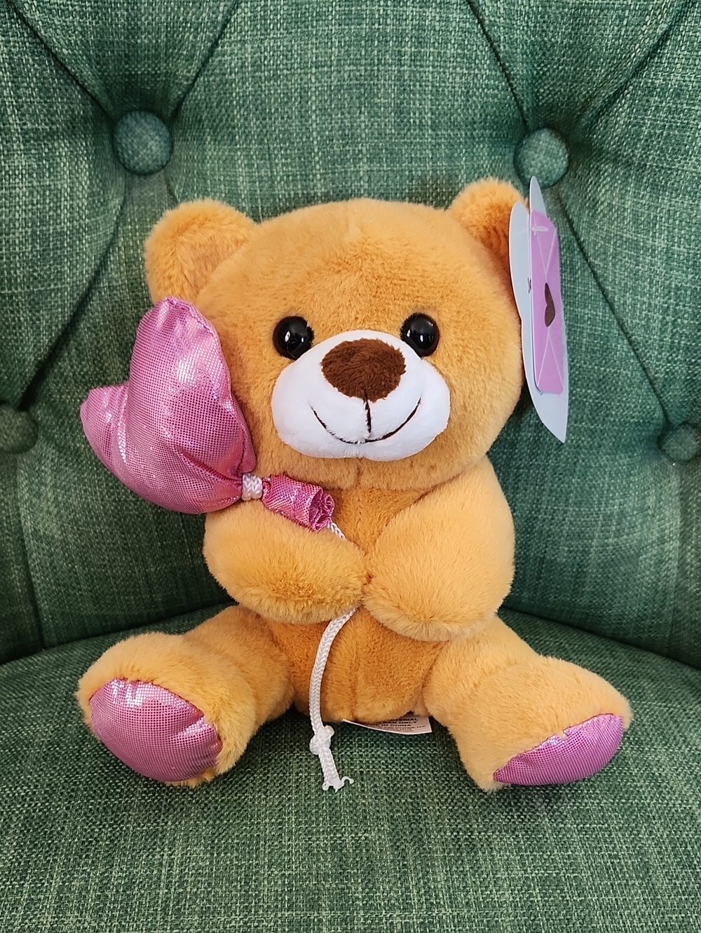 Plush Brown Teddy Bear with Pink Heart Balloon - Kids Toys